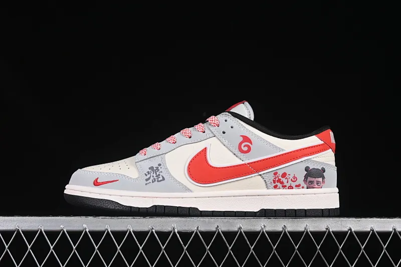 All categories Nk SB Dunk Series Nk SB Dunk Low High-end customized low-top sneakers Nike SB Dunk Low Nezha series Gray white and red hook Anniversary high-end customized low-top casual sneakers LW1818-113